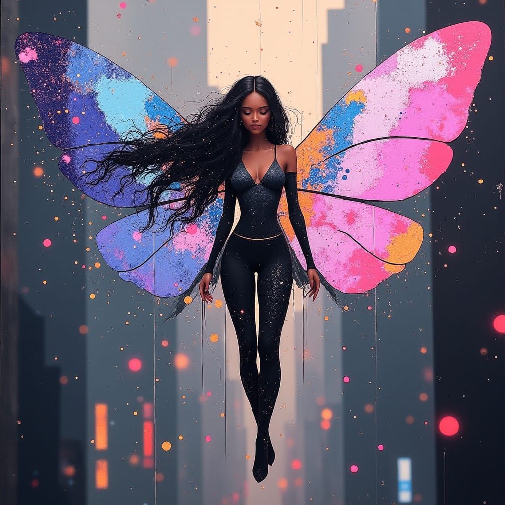 Futuristic Fairy in Cityscape