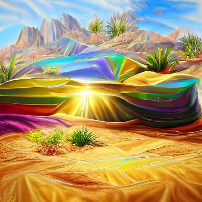 Iridescent Desert Landscape in Hyperrealism