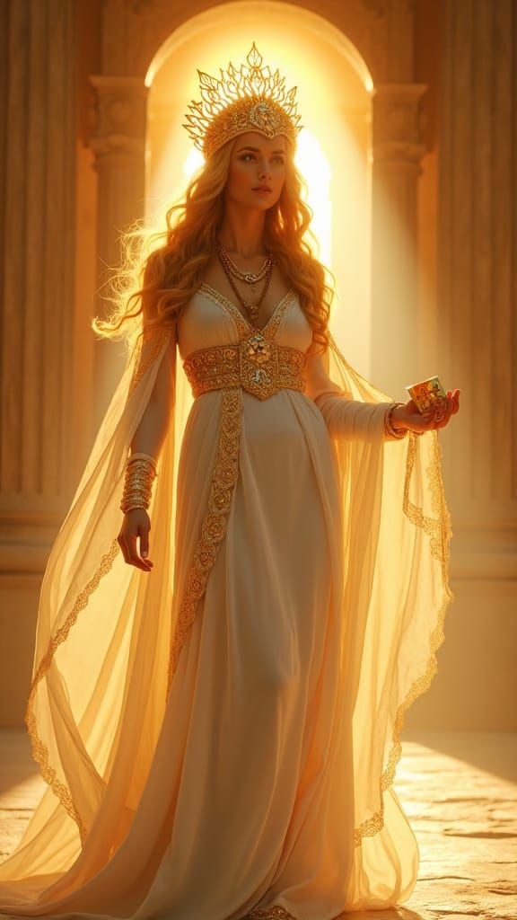 Goddess of Luck in Ancient Temple, Divine Radiance