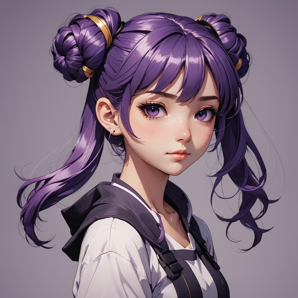 Cute Purple-Haired Anime Girl in Cel-Shaded Style