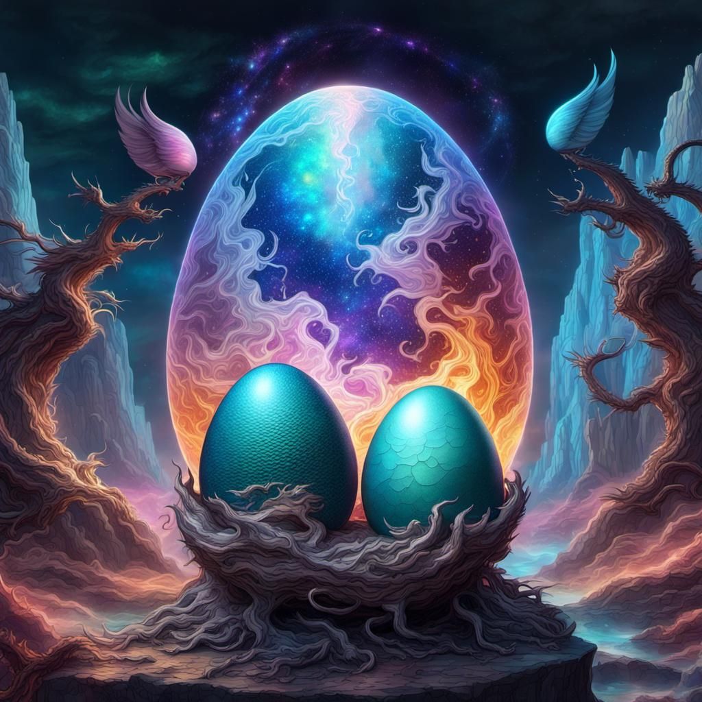 Dragon Eggs in Fantasy World: Holographic Visionary Art