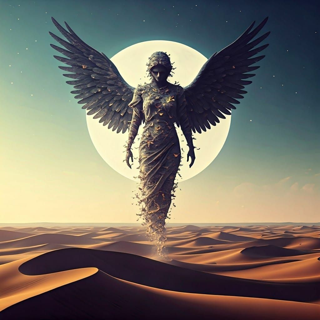 Surreal Angel of Death Dissolves into Dreamlike Desert Twili...