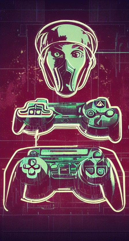 Cyberpunk Playstation Gamer Logo in Art Nouveau Style