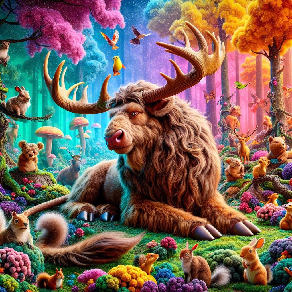 Whimsical Hybrid Creature in Enchanted Forest