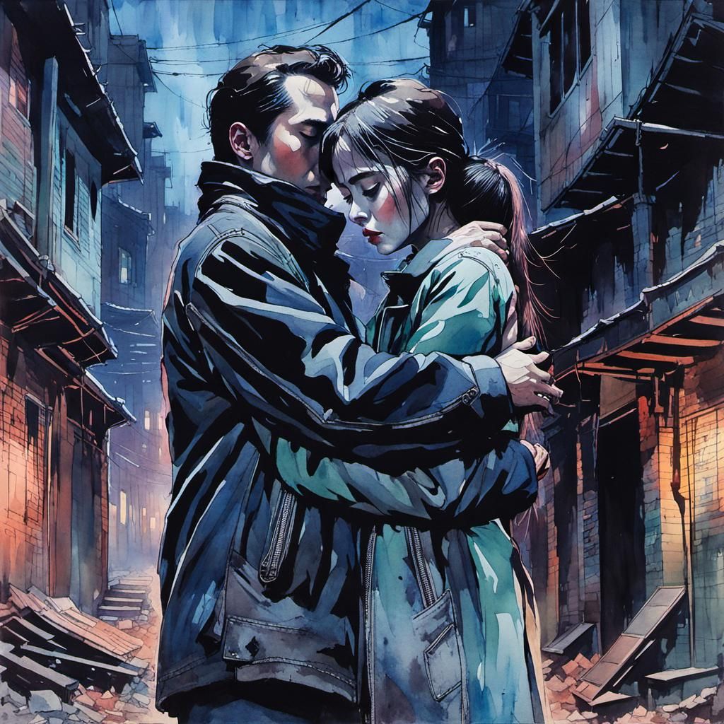 Cyberpunk Cadaver Lovers in Watercolor Style