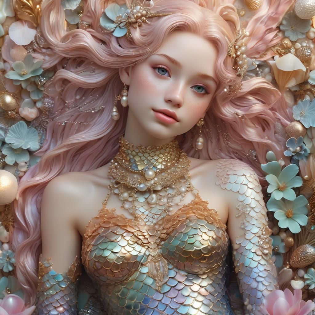 Dreamy Pastel Mermaid Portrait in Golden Hour Lighting
