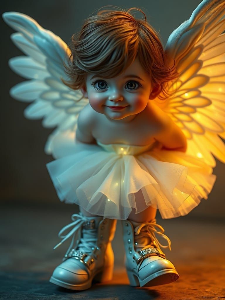 Angel in High Fashion Booties with Intricate Wings