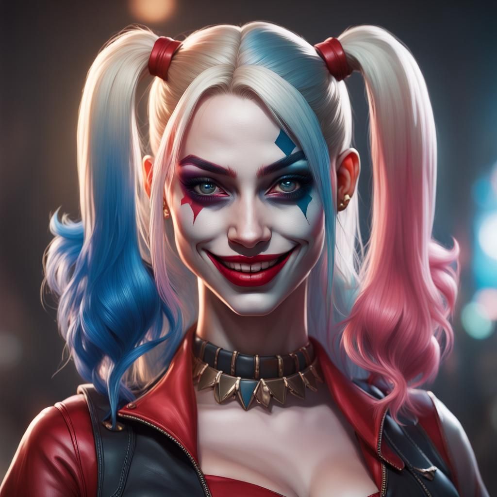 Hyperdetailed Harley Quinn Portrait in Art Nouveau Style