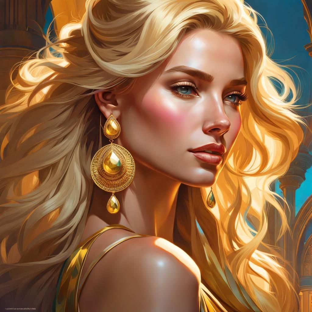 Blond Woman Portrait in Hyperdetailed Splash Art Style