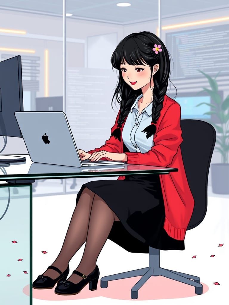 Kawaii Asian Female Developer in Modern IT Company