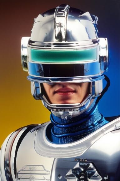 Robocop Portrait with Cyberpunk Chrome Helmet