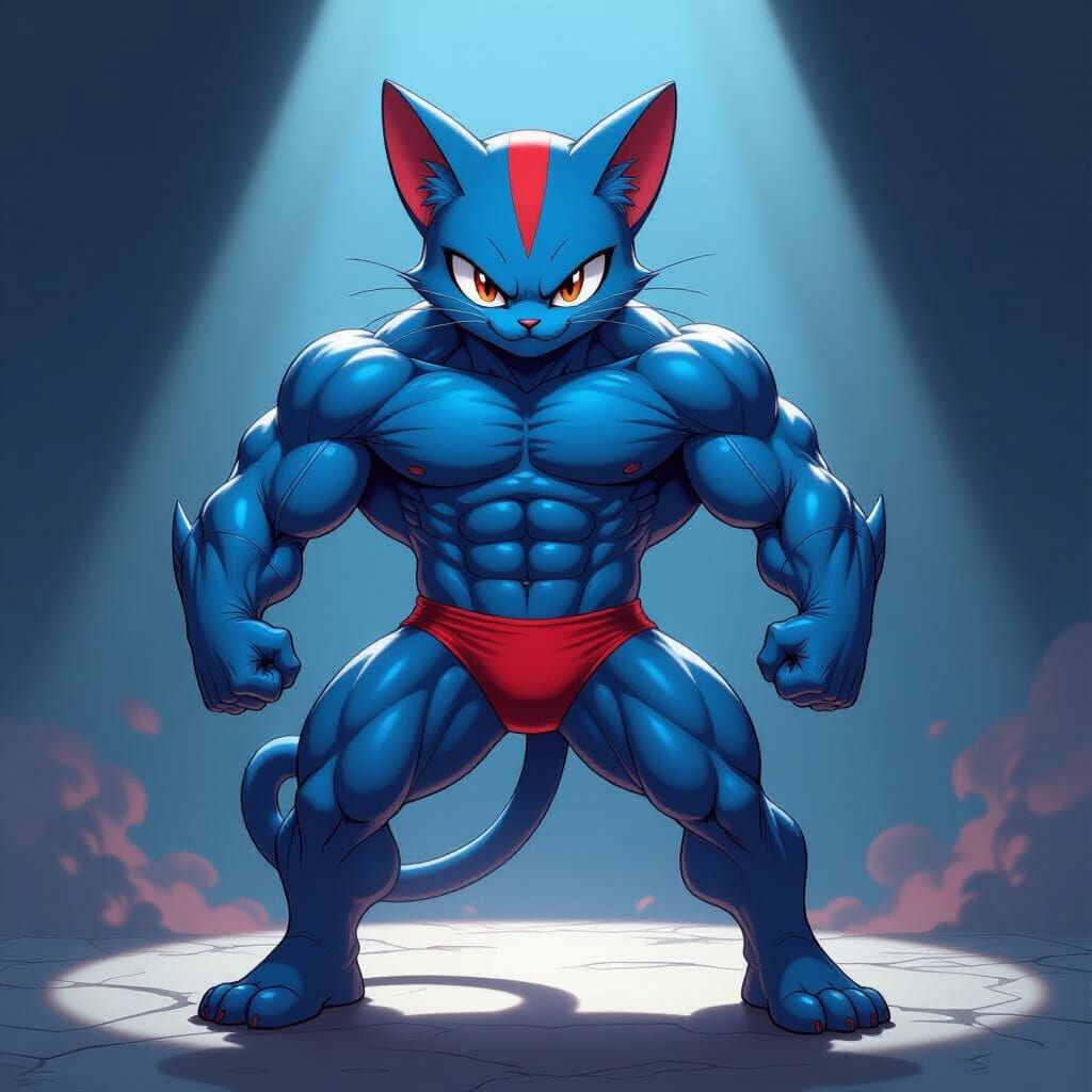 Muscular Mew in Heroic Comic Book Art Style