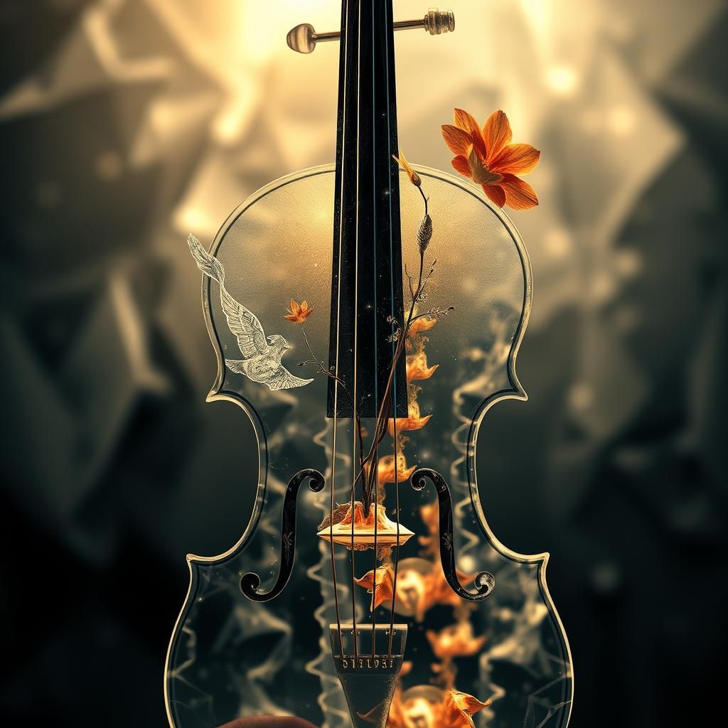 Disintegrating Crystal Violin with Origami Details