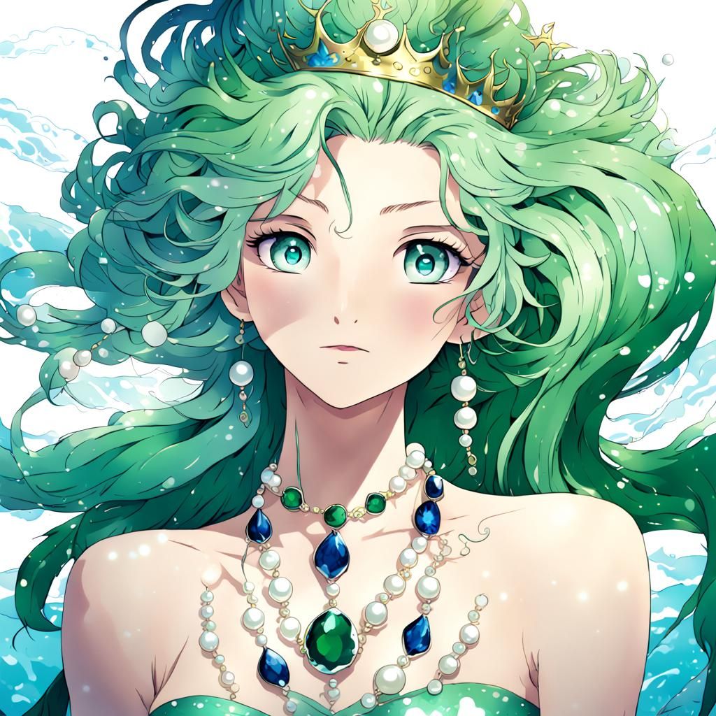 Anime Mermaid with Kelp Hair and Sapphire Crown