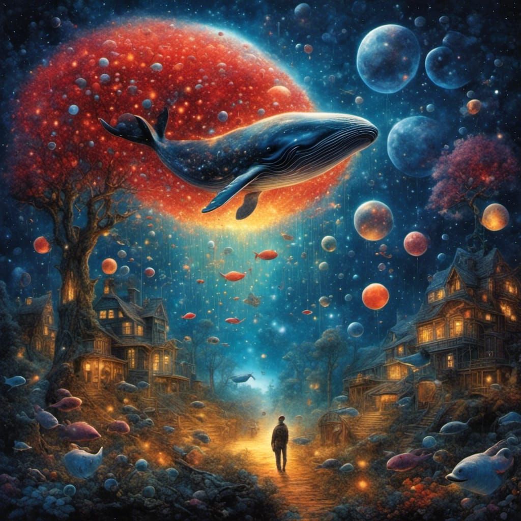 Surreal Whale Optical Illusion in Silver and Blue