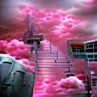 Cyberpunk Stairway to Pink Cloud City