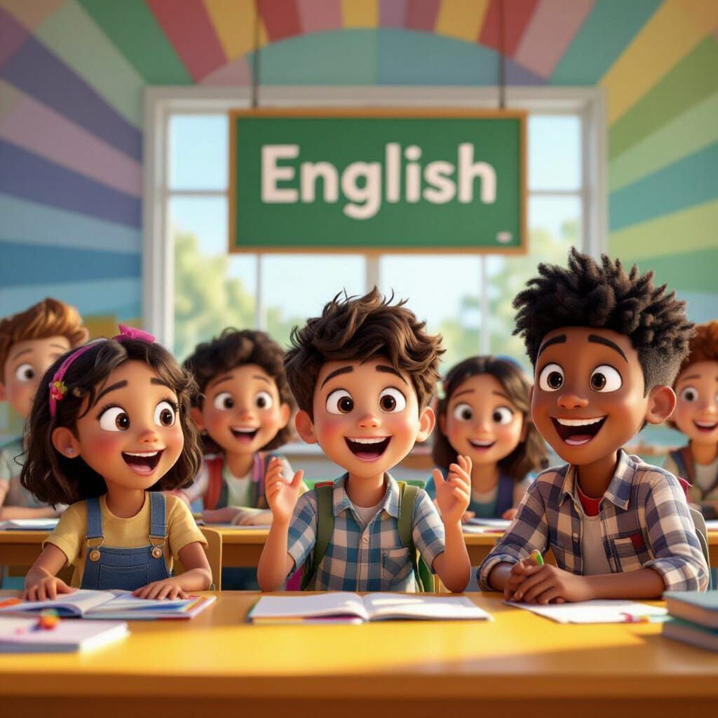 Engaged Students in Bright Classroom Learning English