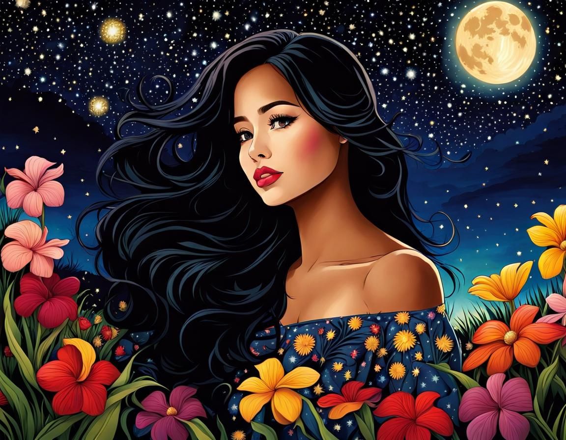 Indonesian Beauty Under a Starry Moonlight