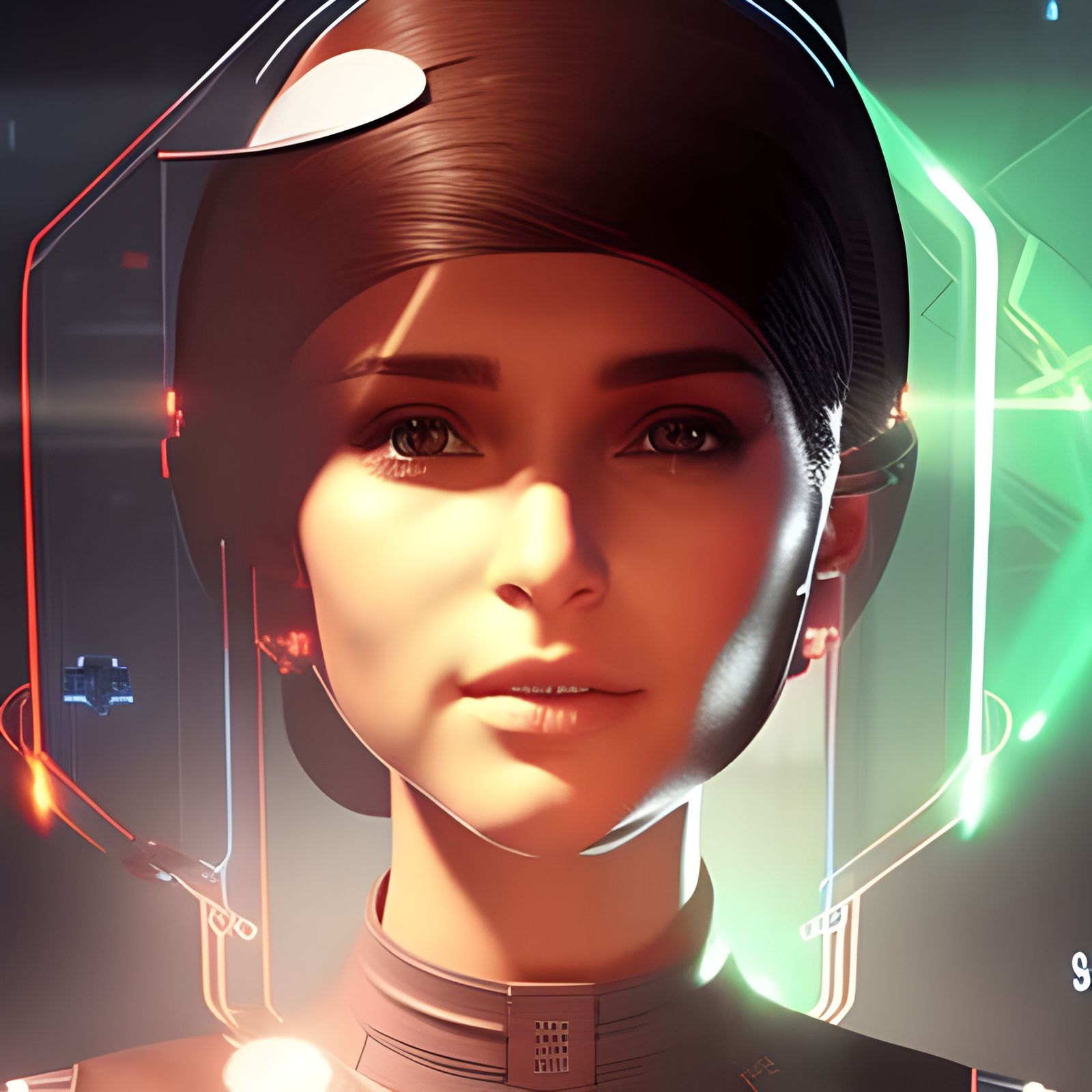 Sci-fi Hologram of Girl with Liquid Blueprint Schematics