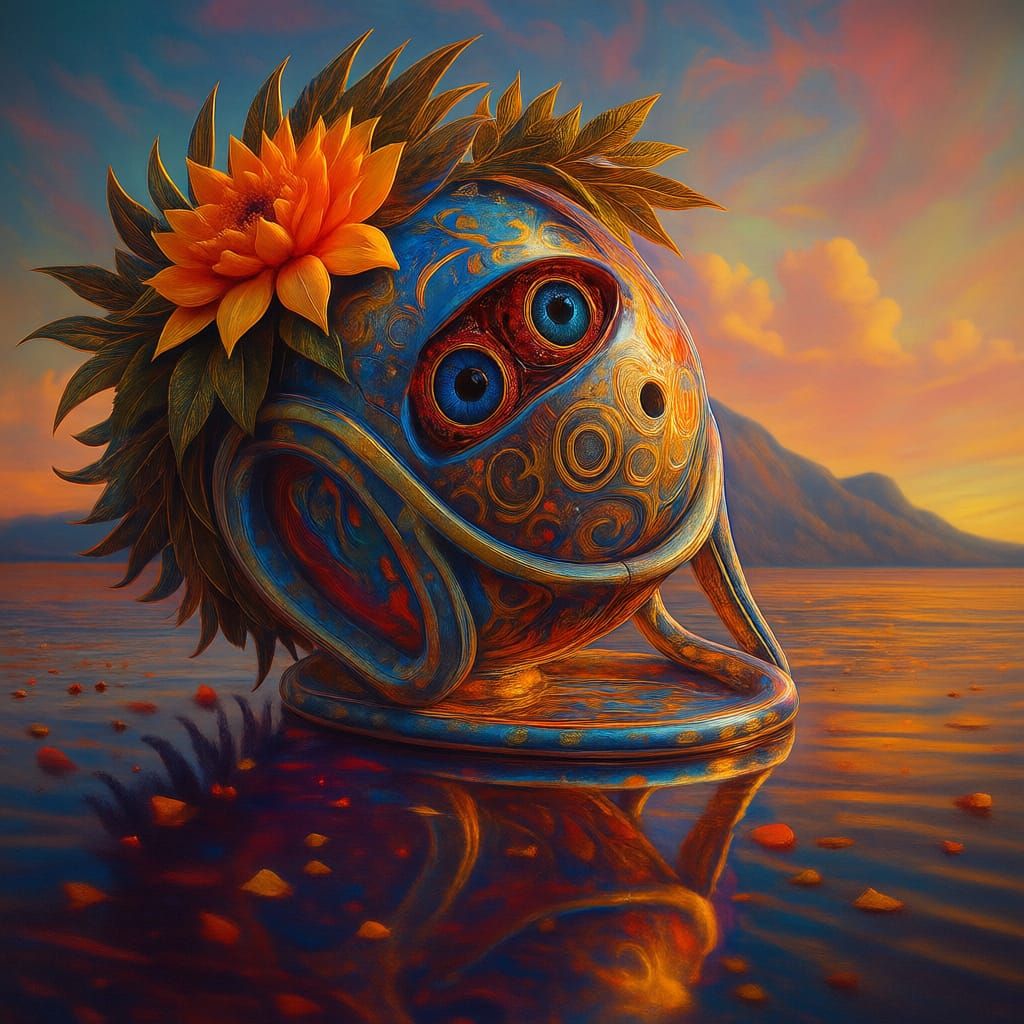 Hyperrealistic Sculpture of Reflected Glory in Bold Colors