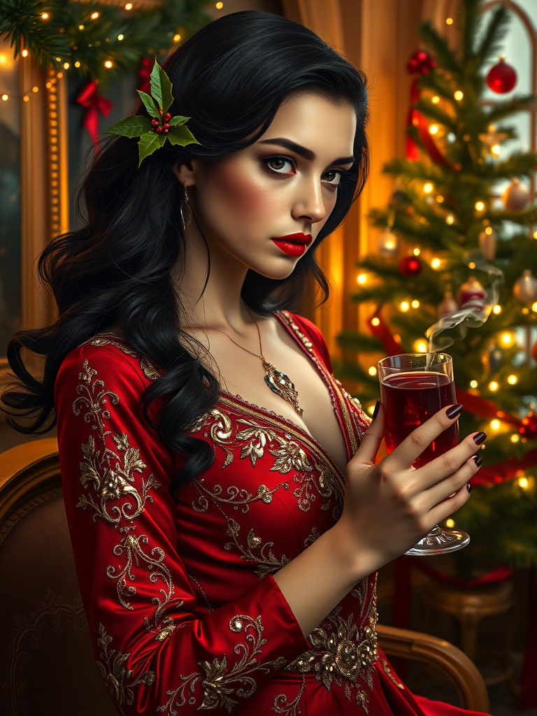 Elegant Woman in Red Gown, Art Deco Style