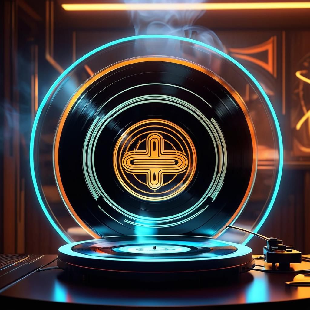 Neon Vinyl Disc in Retro-Futuristic Style