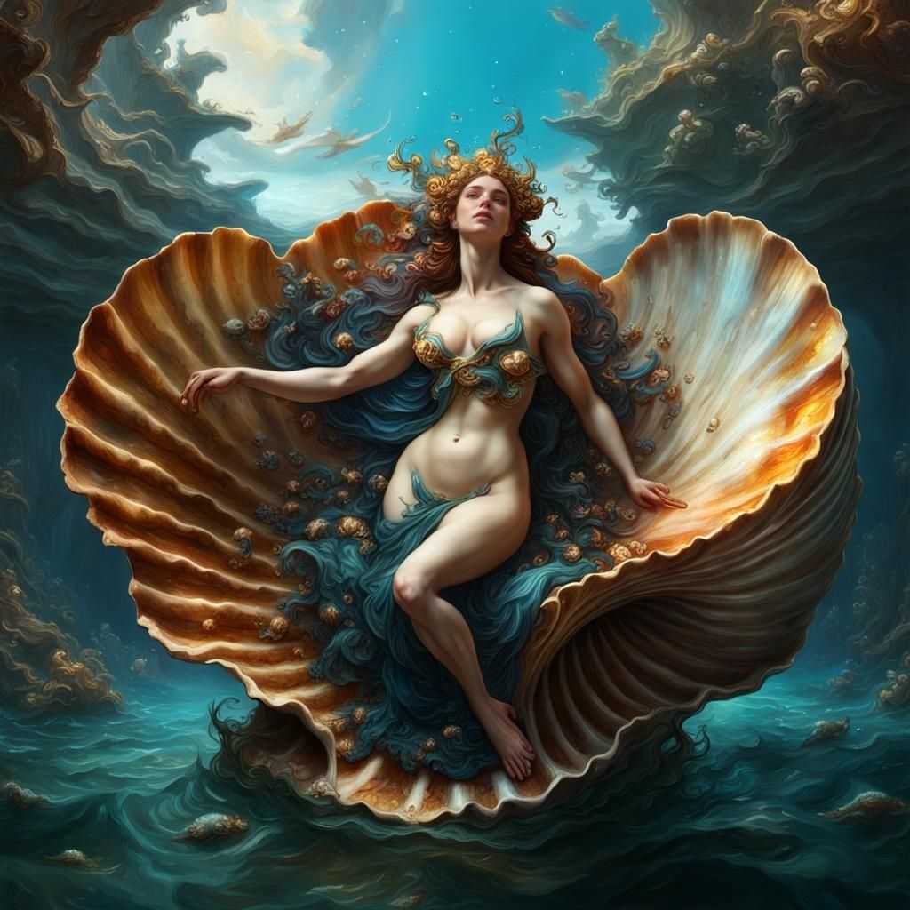 Bathing Venus in Shell, Renaissance Painting