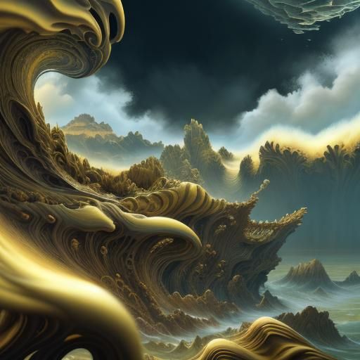 Surreal 3D Mandelbulb Landscape with Waves in 8K