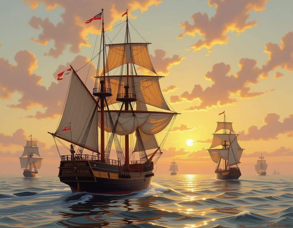 Tea Clipper Ship Sails into the Sunlight