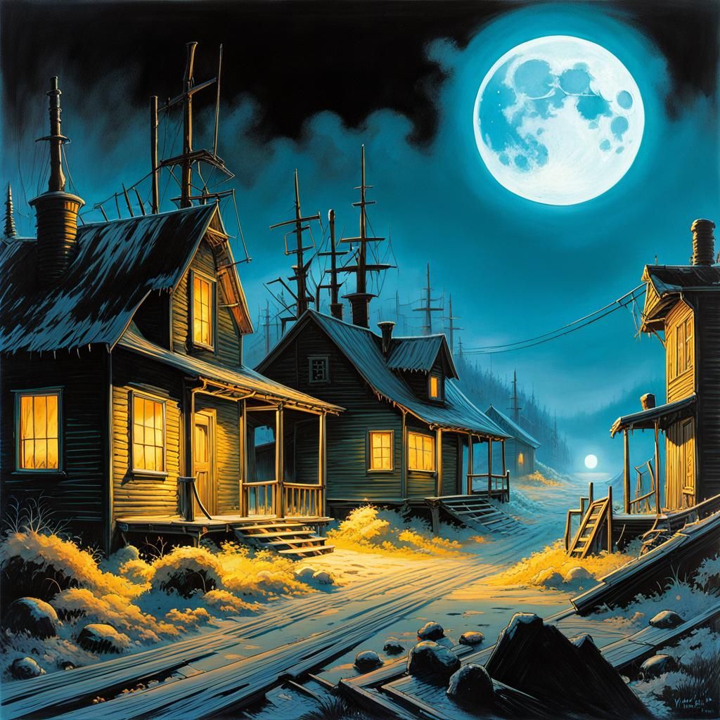 Post-Apocalyptic Ghost Town in Bioluminescent Glow