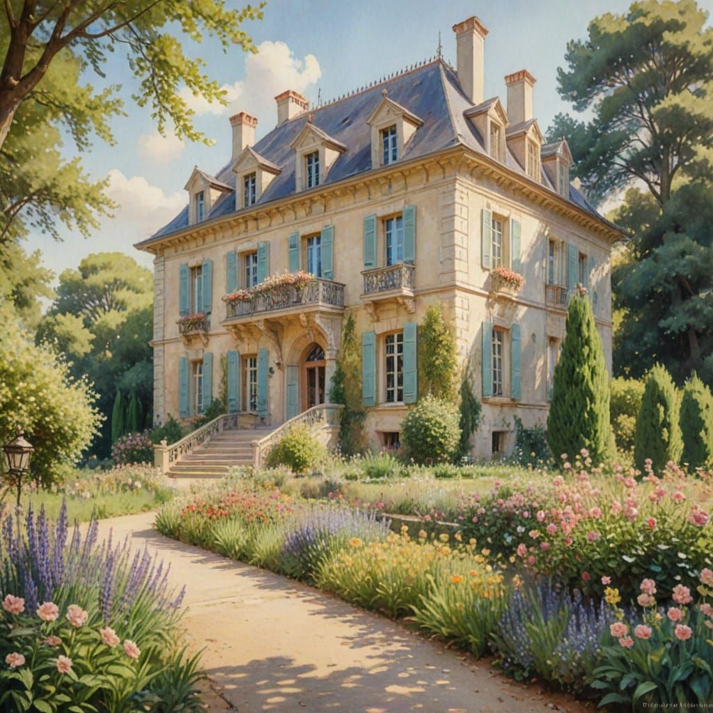 Charming French Chateau in Soft Impressionist Style