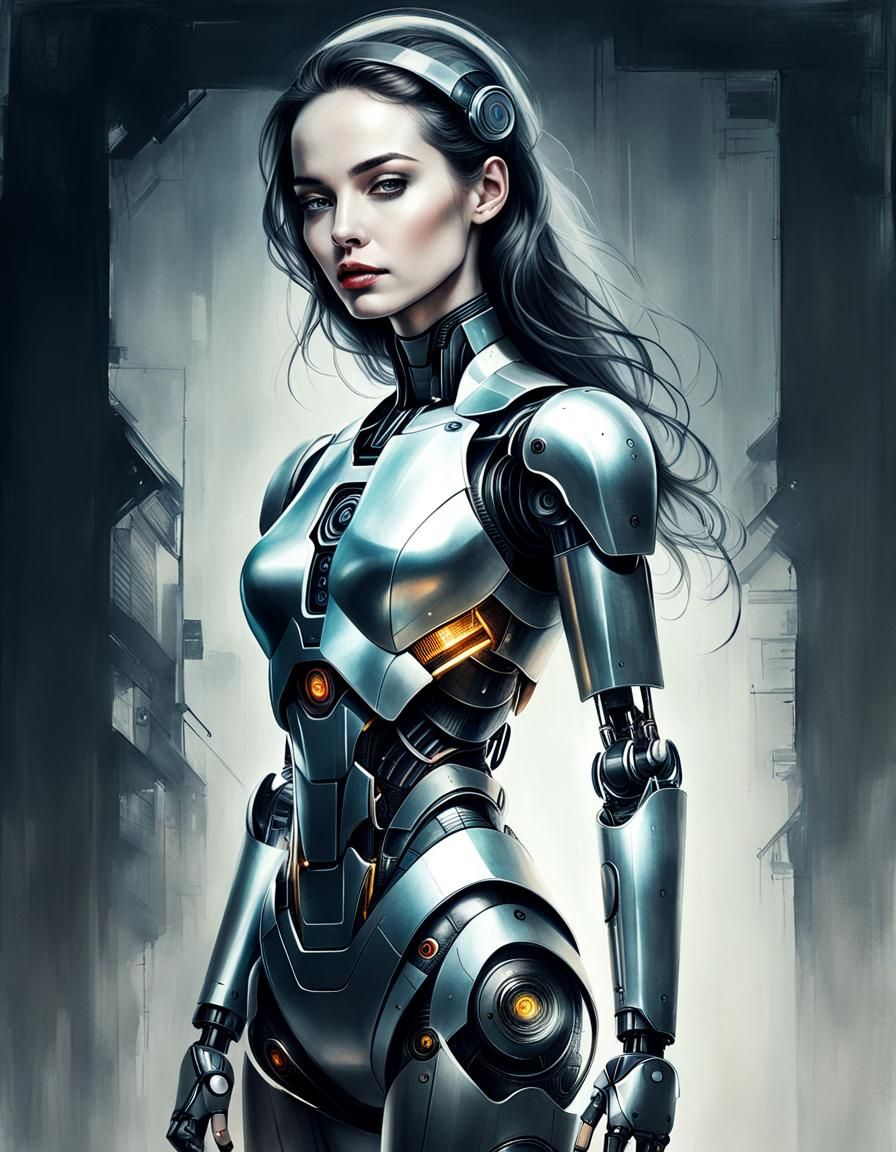 Robot Woman Portrait in Dreamcore Style