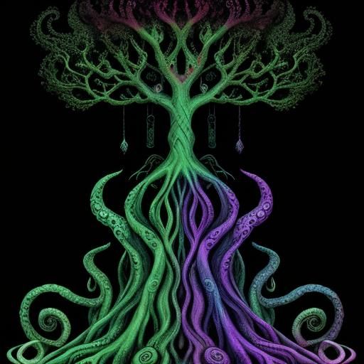 Cthulhu Tentacle Tree: Psychedelic Deep Color Art