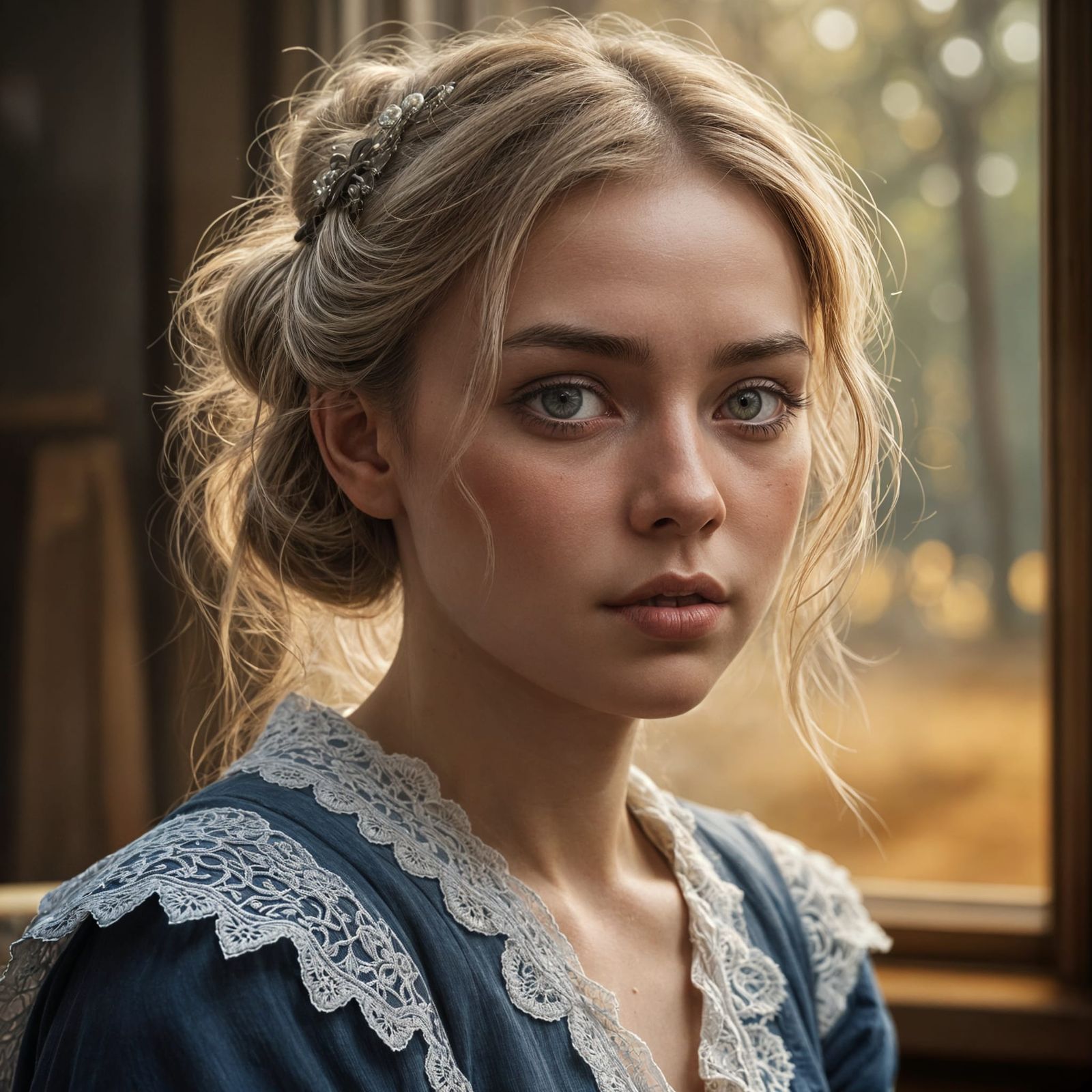 Whimsical Oil Portrait of a Little Girl in Copper Frame