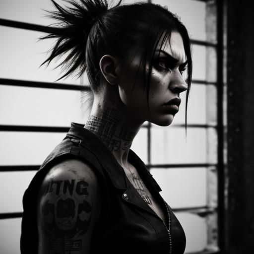 Angry Punk Girl in Prison: Hyperrealistic Image