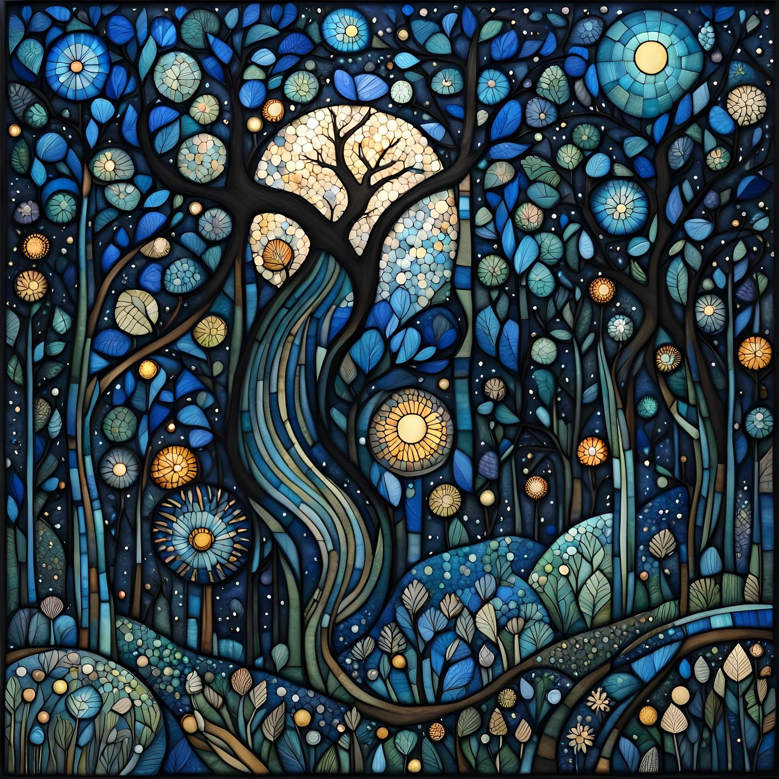 Midnight Forest in Art Brut Style