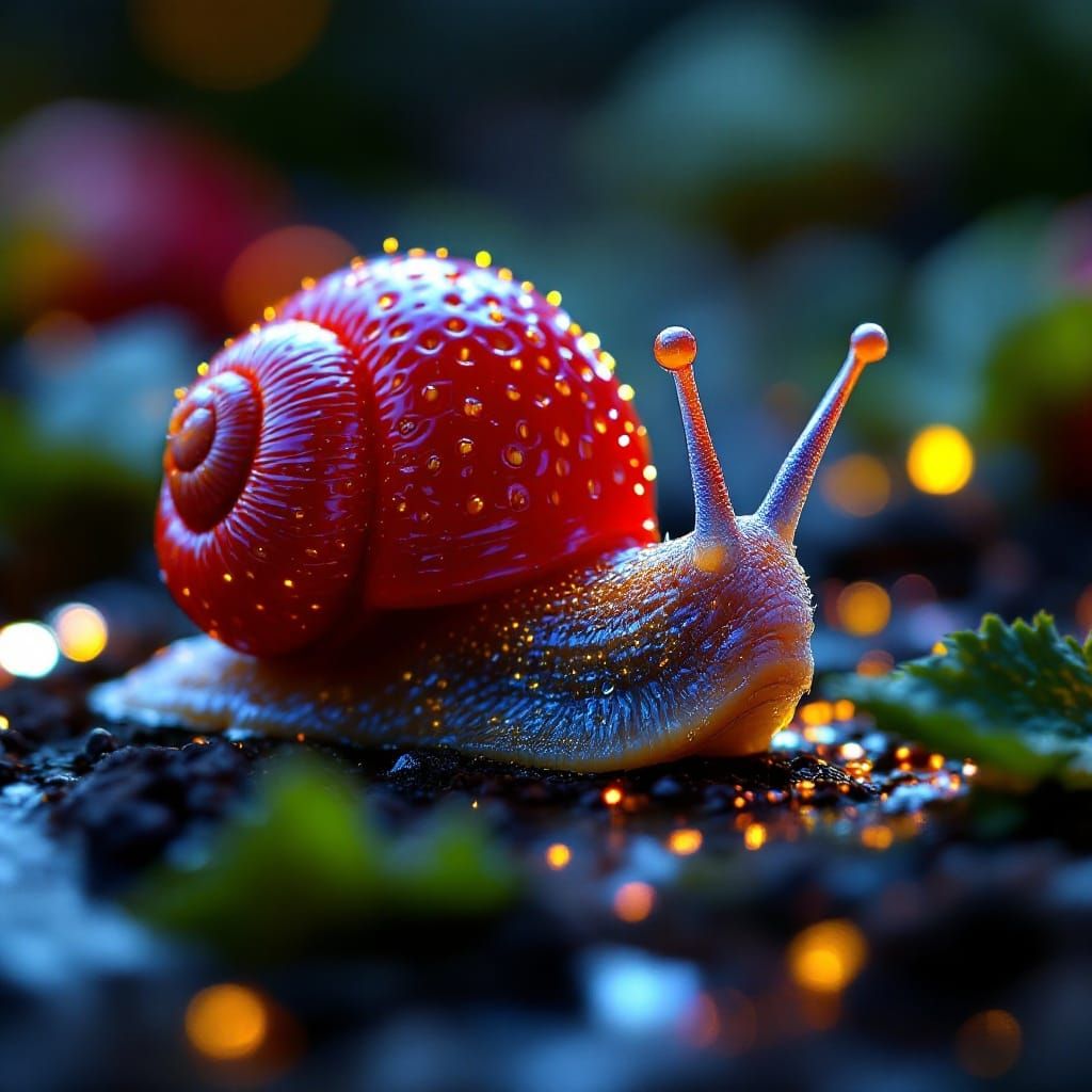 Glowing Strawberry Snail in Neon Retro Paradise