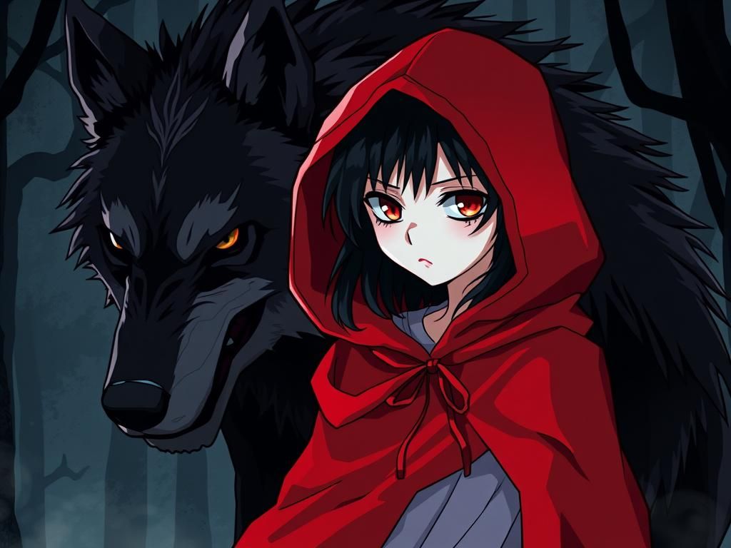 Red Riding Hood and the Wolf in Anime Style