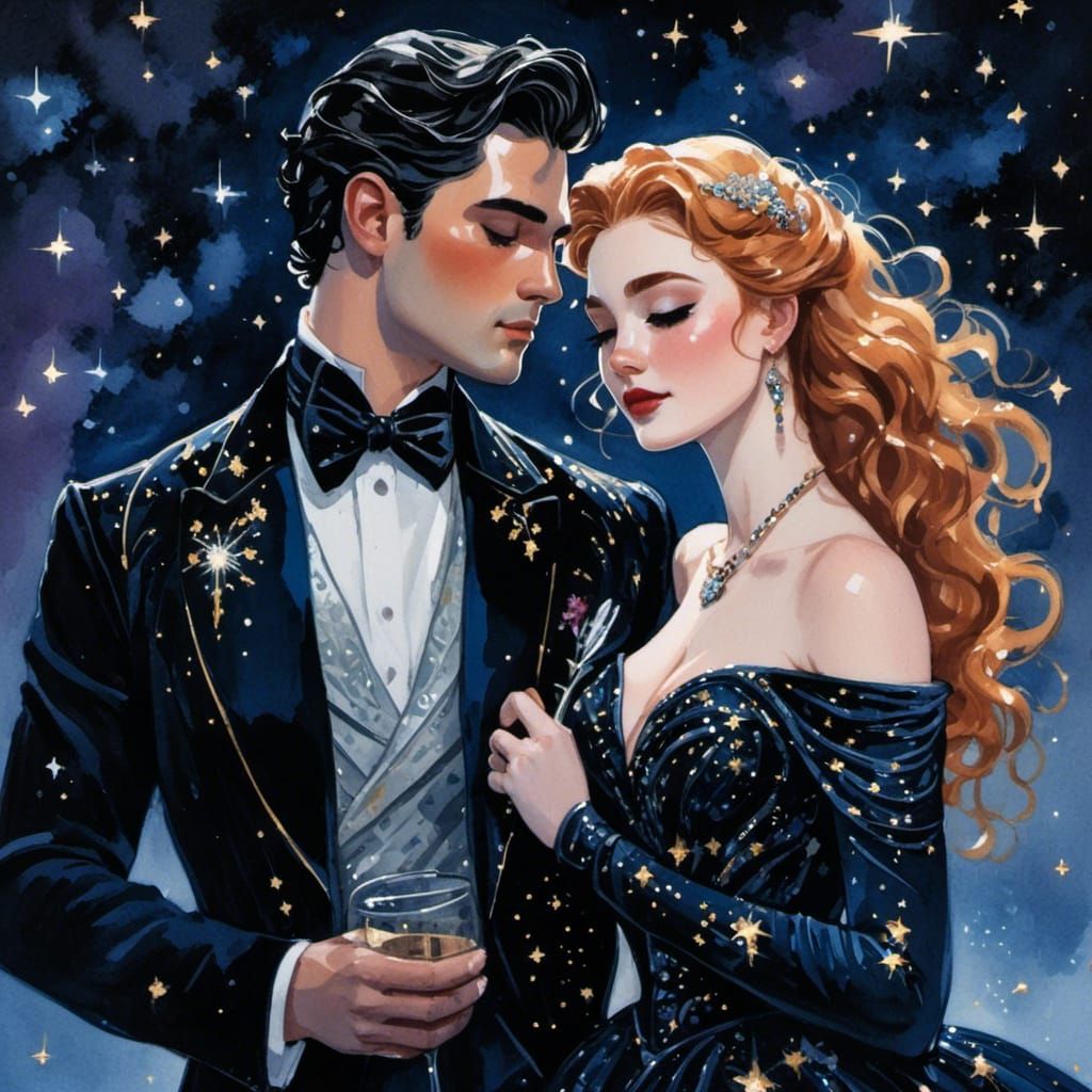 Couple in Starlight Gown: Eternal Embrace