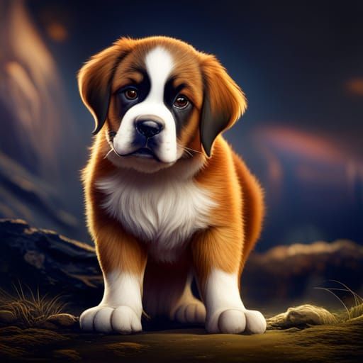 Fantastical Saint Bernard Puppy in Detailed Matte Painting