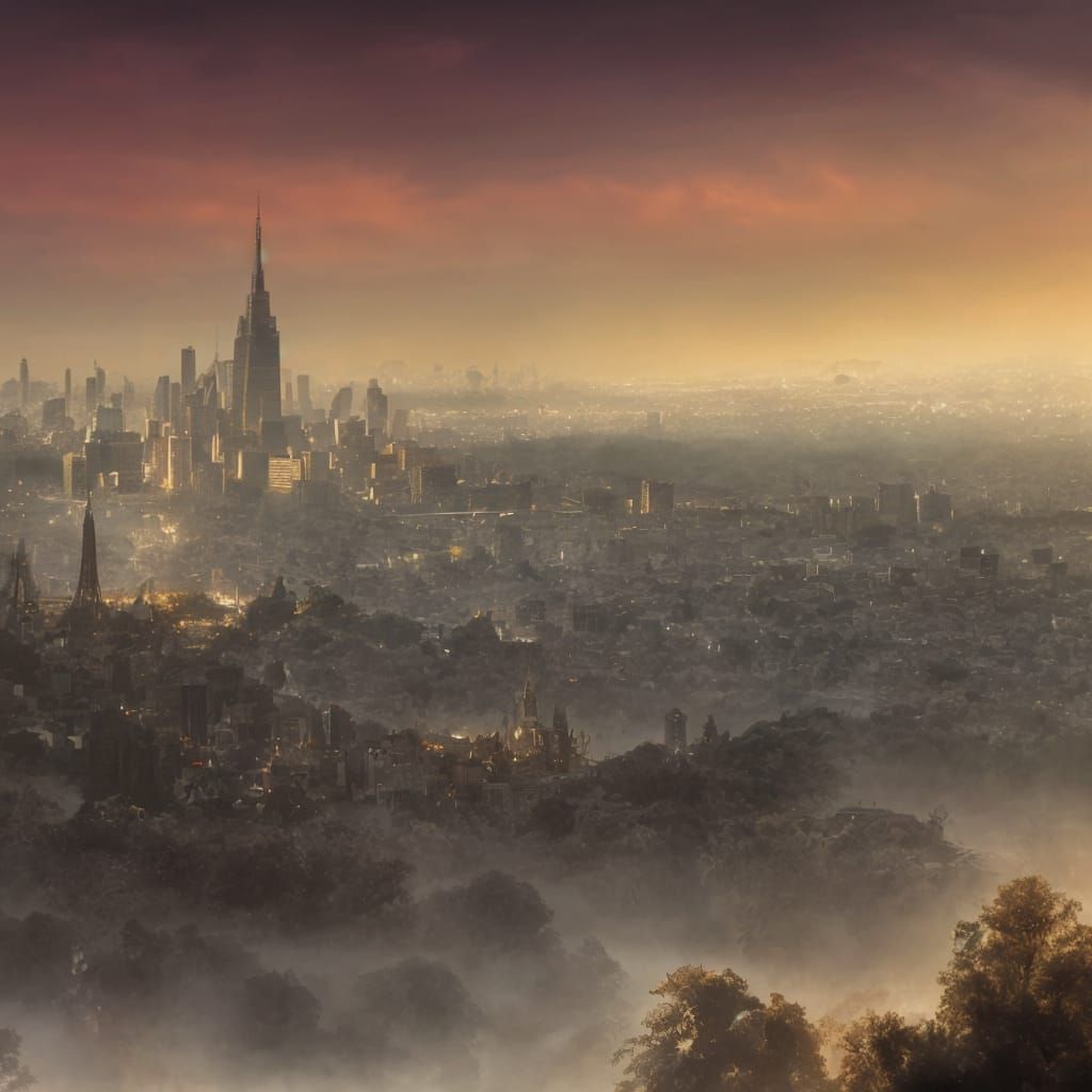 Vampire City Skyline Inspired by Gainsborough and Chagall