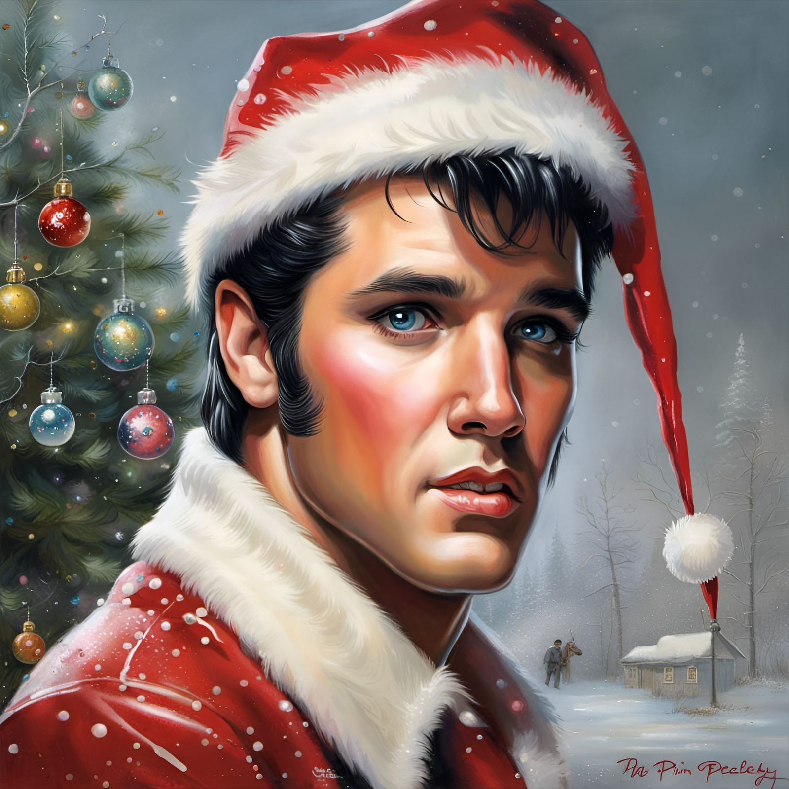 Elvis Presley as Christmas Elf: Hyperrealistic Portrait