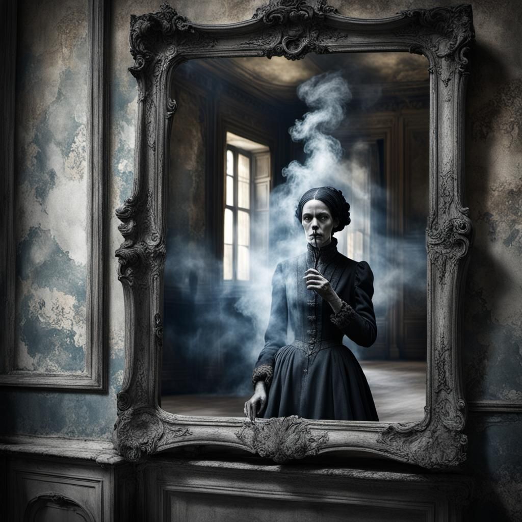 Smokey Woman in Haunted Chateau Mirror