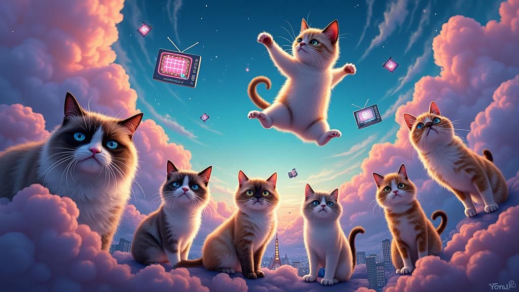 Internet Cats Dreamlike Digital Art Collage