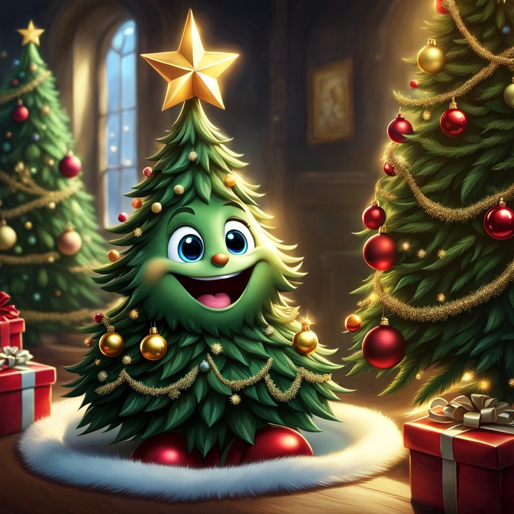 Cute Christmas Tree Character in Sunlight