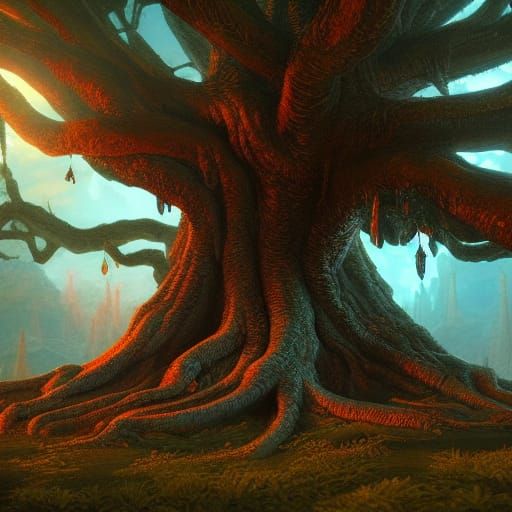 Glowing Ancient Tree in Detailed Matte Painting