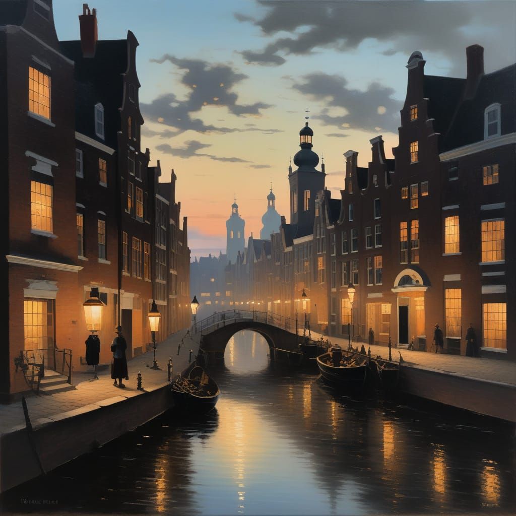 Dutch Realist Cityscape at Dusk