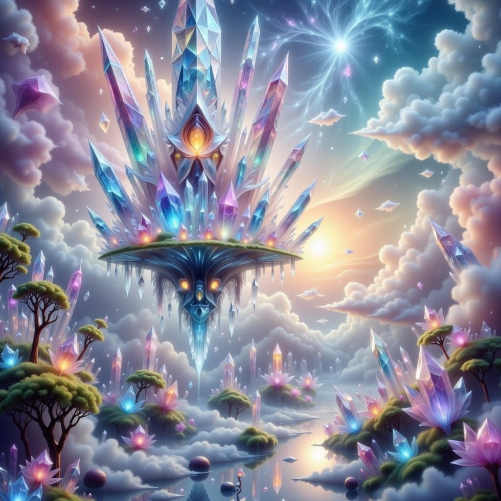 Crystal City Floating Above Prehistoric World