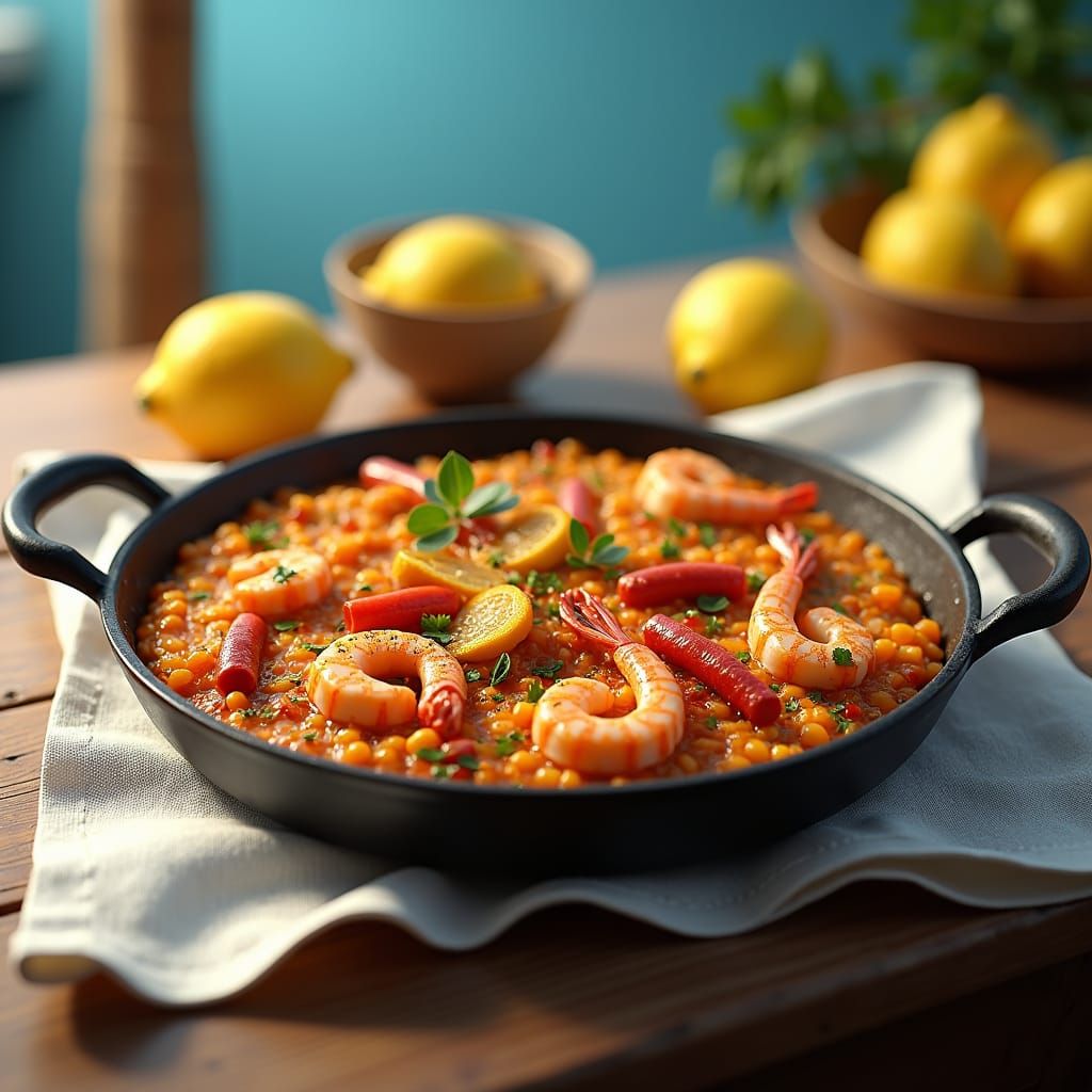 Paella Valenciana Still Life in Hyper-Realistic Style