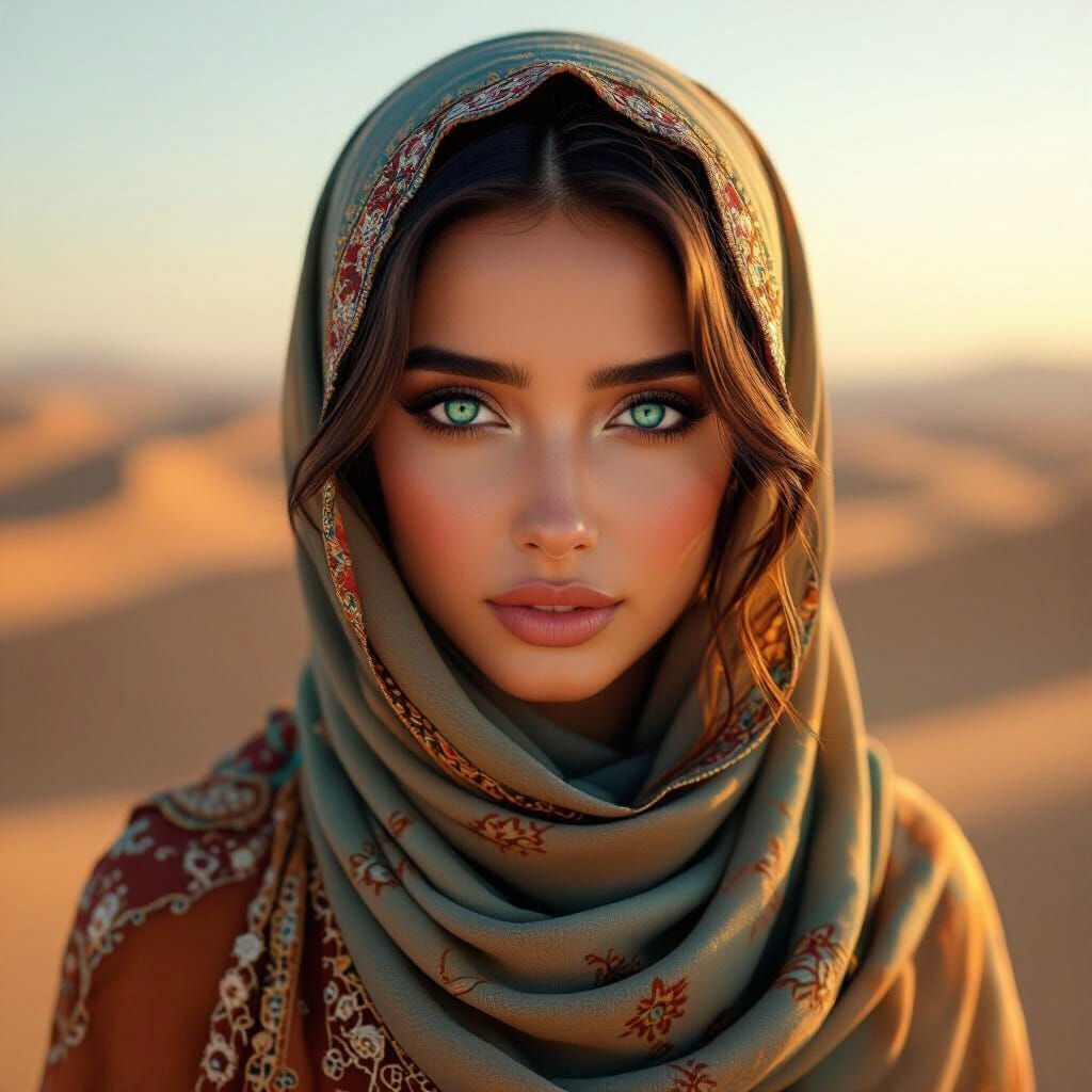 Woman in Desert Under Golden Hour Light